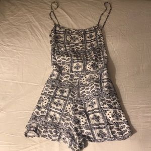 Blue & white open back romper!